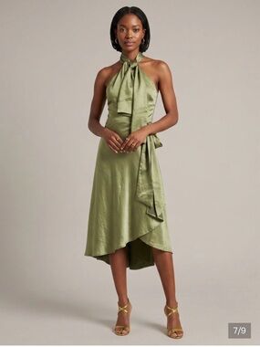 Andrea Iyamah Olive Green Satin Midi Dress